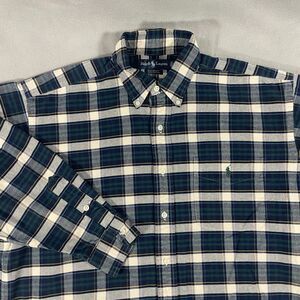 Polo Ralph Lauren Shirt Mens M Green Blue Plaid Cotton Button Down Pony